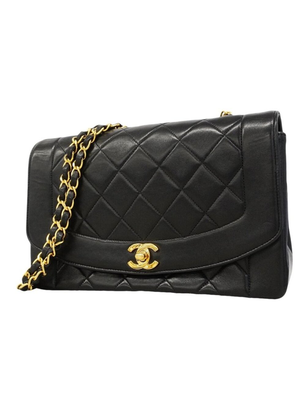 Chanel Shoulder Bag Diana Lambskin Black Gold